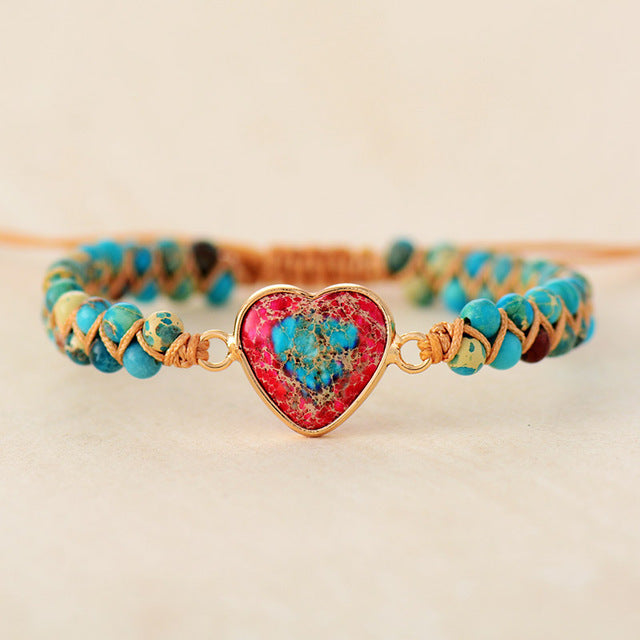 Preciosa Red Stone Heart Braided Bracelet