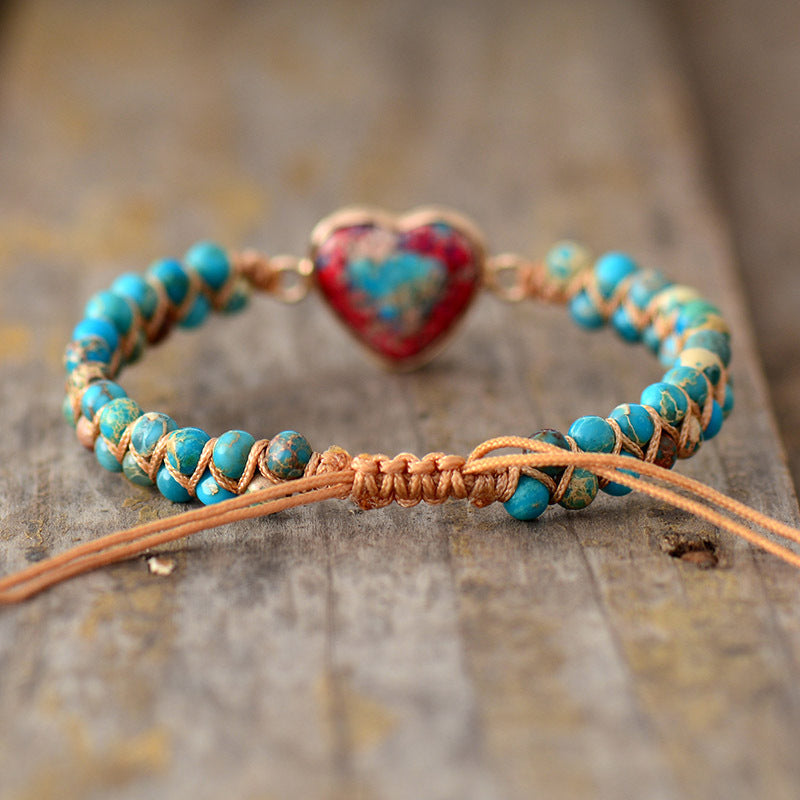 Preciosa Red Stone Heart Braided Bracelet