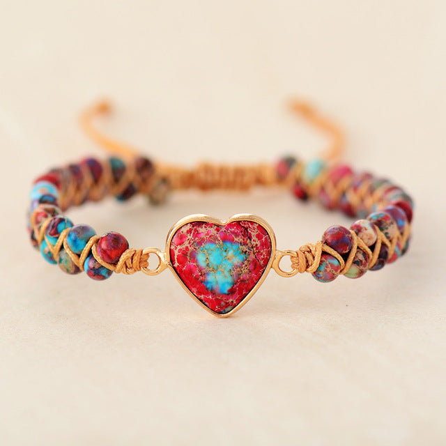 Preciosa Red Stone Heart Braided Bracelet