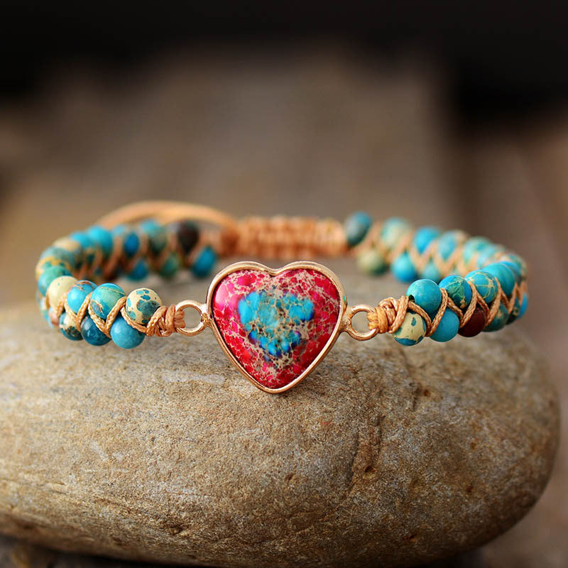 Preciosa Red Stone Heart Braided Bracelet